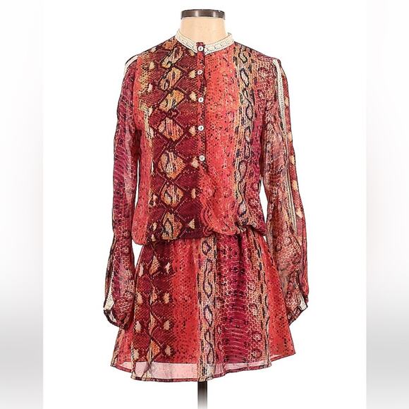 Chord pink python snake print drop waist blouson dress, size small - Picture 1 of 8